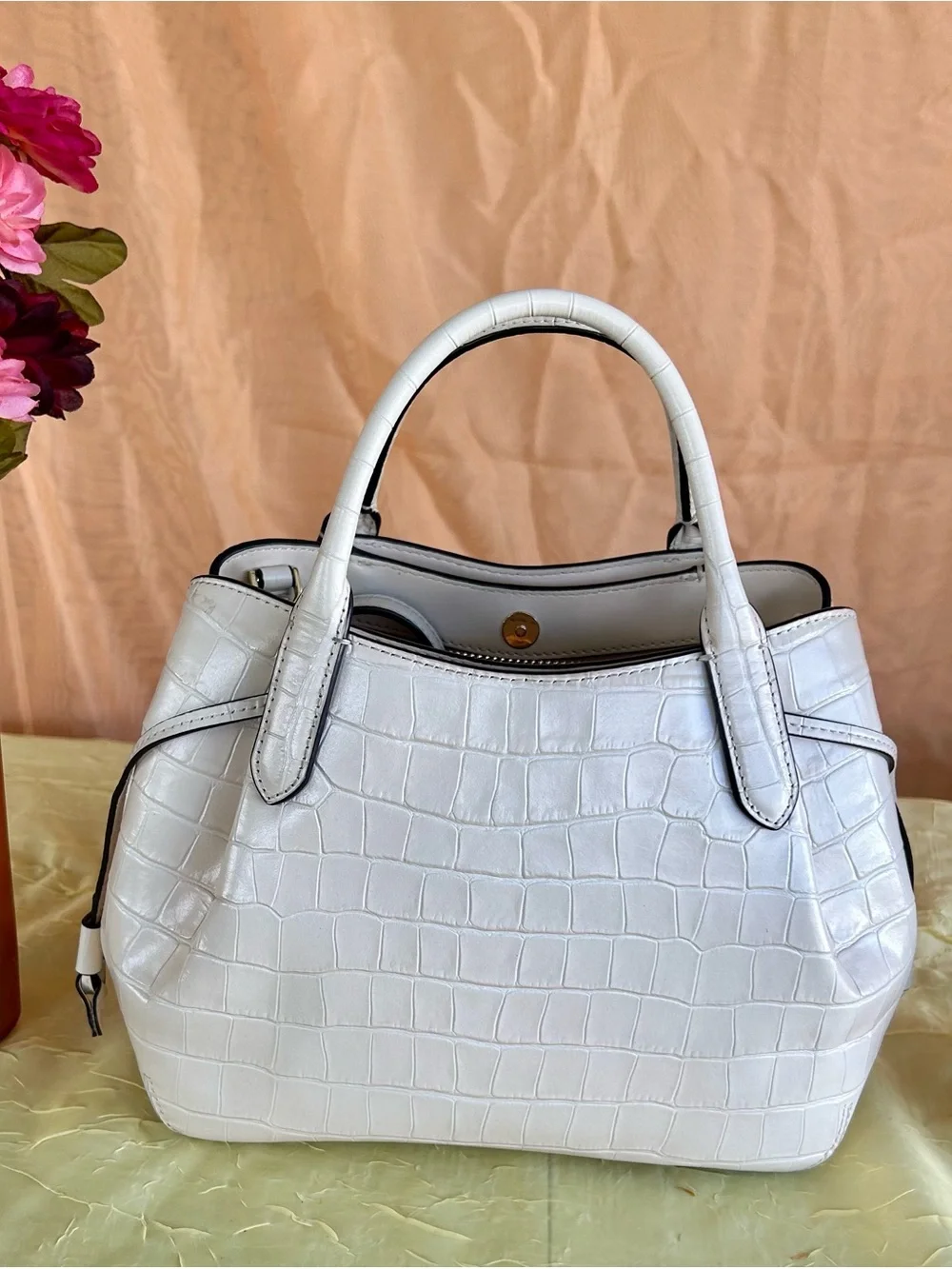 kate spade small Ivory Croc-Embossed Satchel with Detachable Strap crossbody